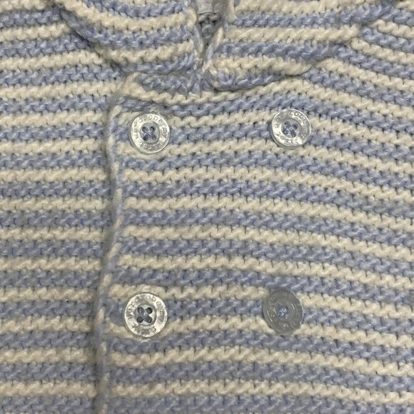 NEXT Knitted Baby Cardigan 12-18 Mos Hooded Blue Stripes Double Breasted Sweater - Picture 5 of 8